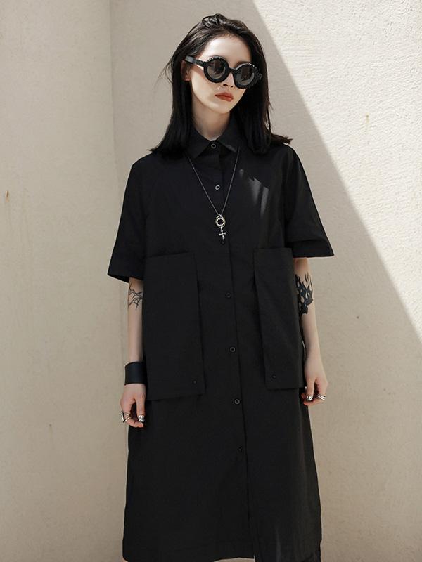 Loose Black Cool Long Shirt Dress