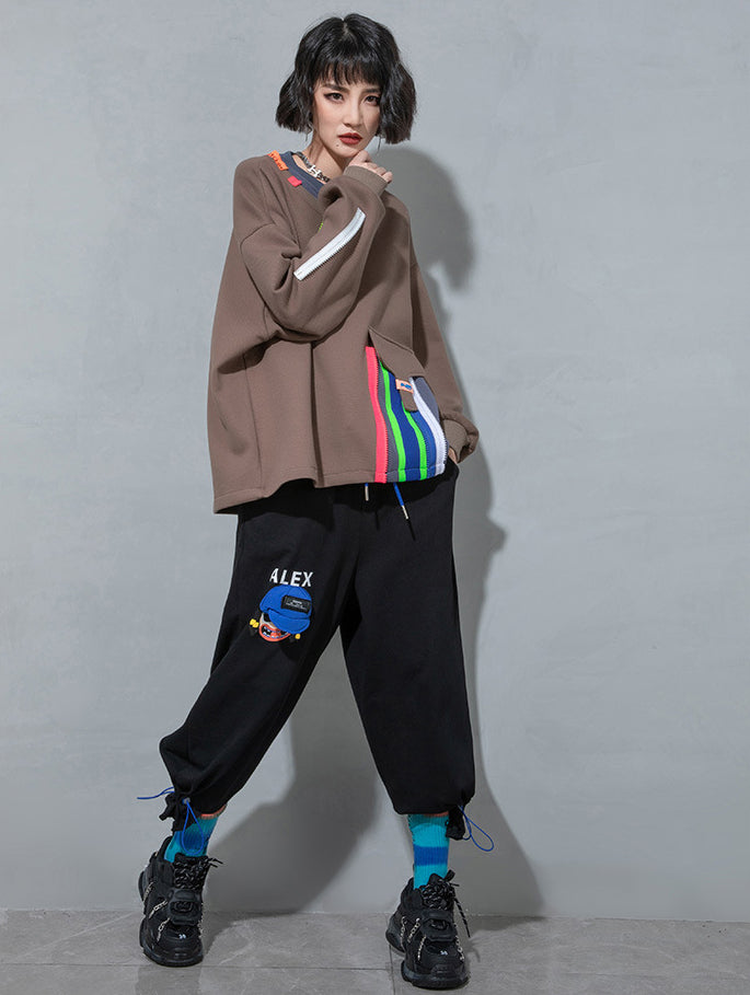 Women's Stitching Printed Long Sleeve Sweatshirt