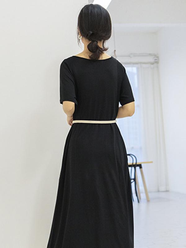 Casual Solid Belted Hemline Maxi Dress