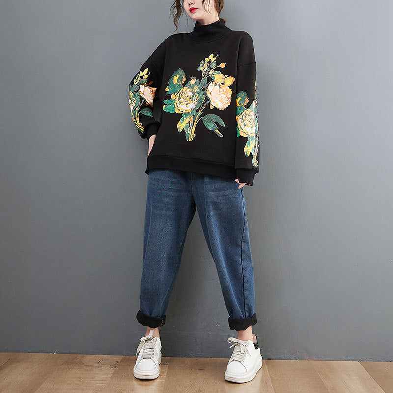 Vintage Print High Neck Sweatshirt