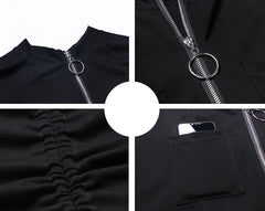 Zipper Batwing Sleeves Short Outwear