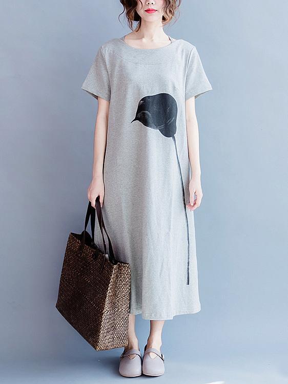 Gray Casual Cotton blend T-shirt Dress