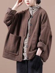 Round-Neck Solid Loose Coat