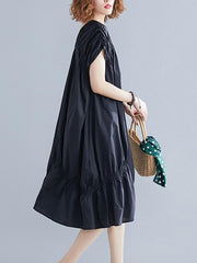 Loose Drawstring Ruffled Cropped Midi Dress