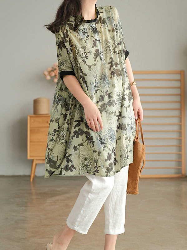 Lightweight Printed Sunscreen Loose Raglan Sleeve Shirt
