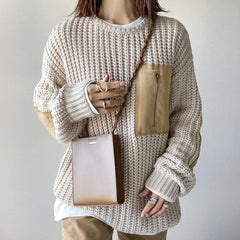 Retro Loose Splicing Knitted Sweater