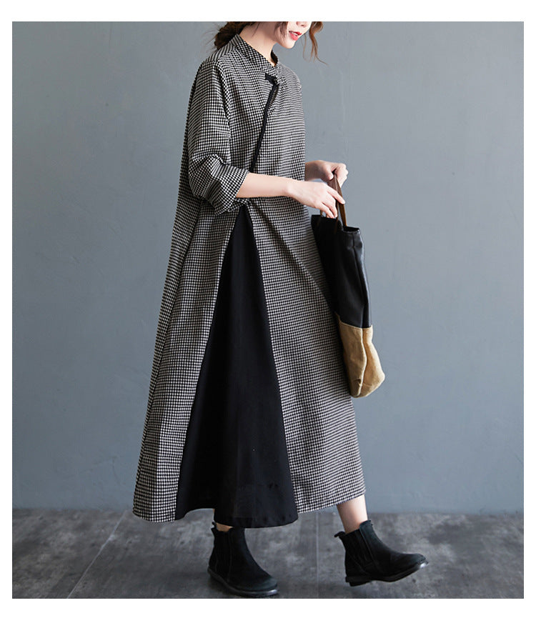 Loose Solid Color Half-Sleeve Cheongsam Midi Dress