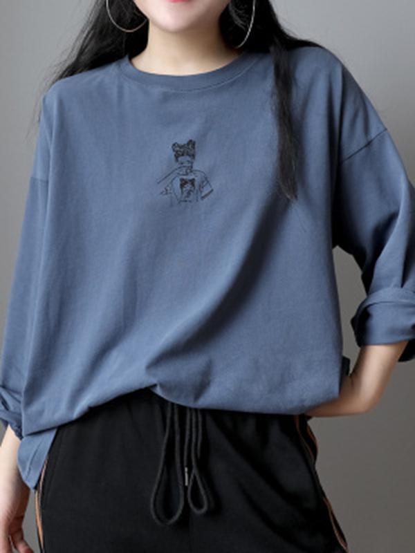 Loose Casual Printed Long Sleeve Round Neck T-Shirt
