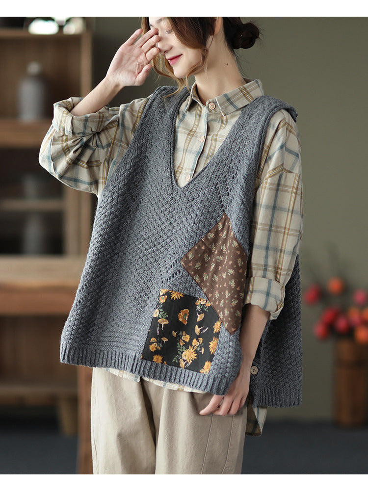 Retro Patch Knitted Vest