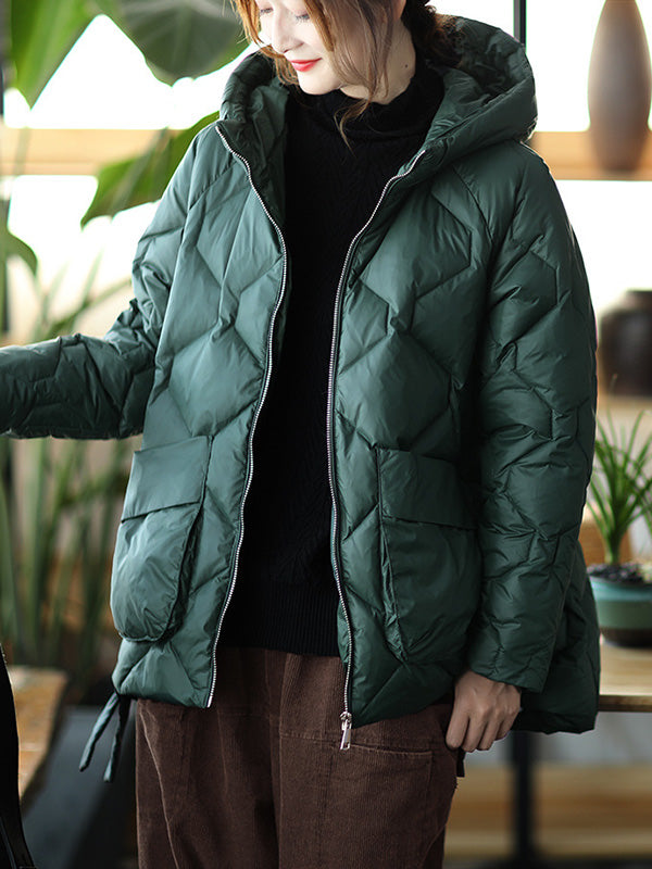 Original Solid Hooded Cotton-Padded Coat