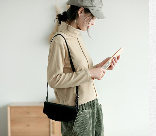 Simple Solid Color Turtleneck Long Sleeve T-Shirt