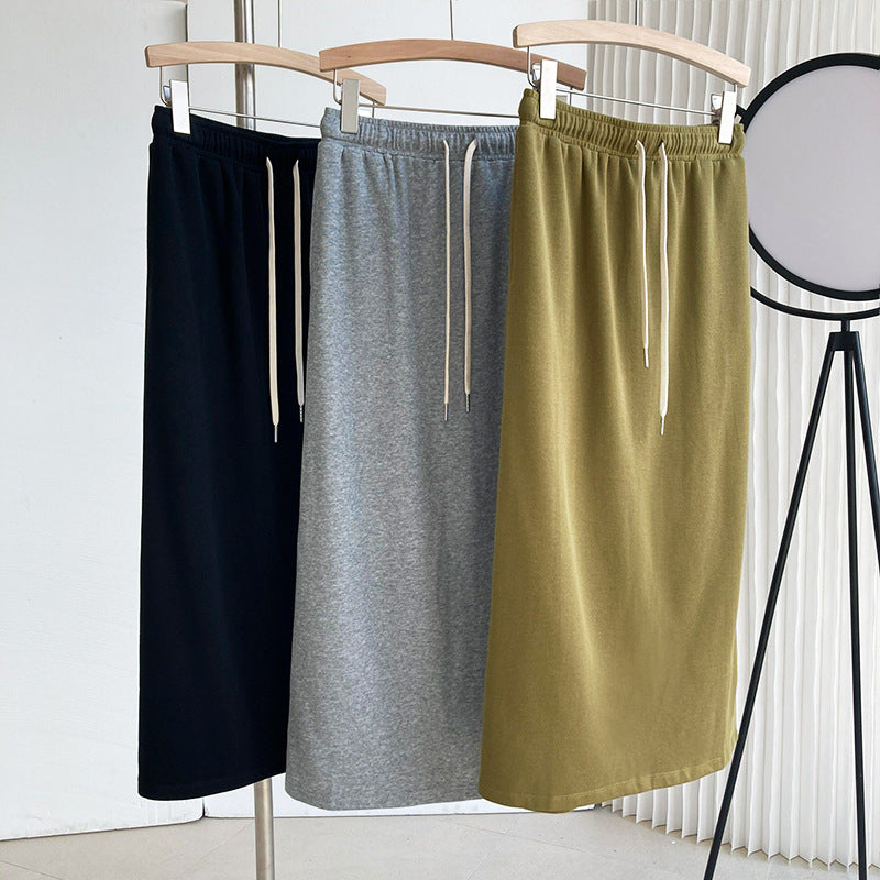 Retro Solid Color H-Line Split-Joint Skirt