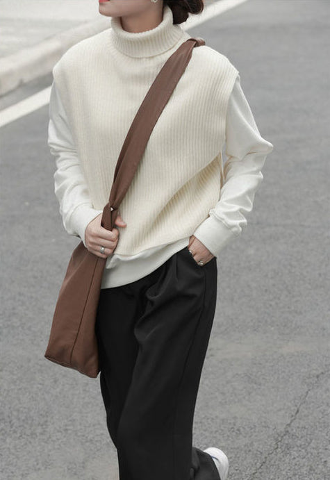 Casual Turtleneck Solid Color Waistcoat