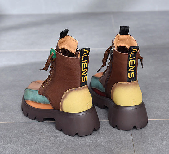 Retro Colorful Pu Platform Martin Boots