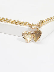 Vintage Chain Choker Layered Heart Pendant Necklaces