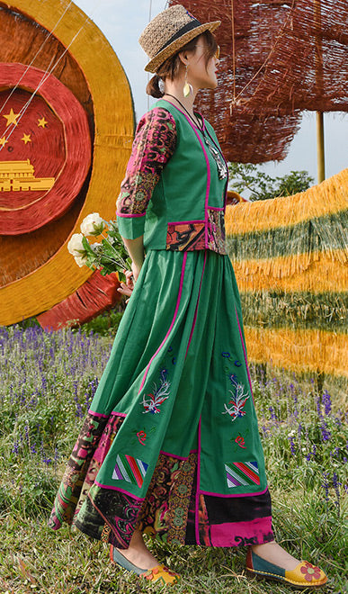 Vacation Simple Embroidered Waist-Cinching Panelled Suits Maxi Dresses