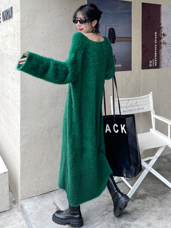 Original Pure Color V-Neck Long Sleeves Sweater Dress