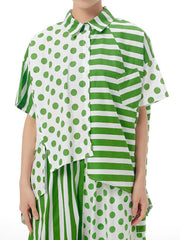 Irregular Clipping Roomy Polka-Dot Split-Joint Striped Lapel Shirts Tops