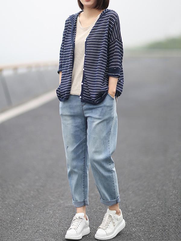 Casual Striped Hooded Light Outwear