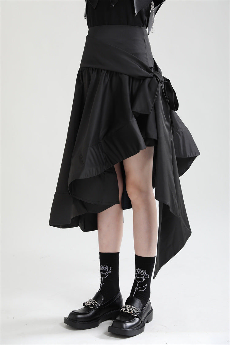 Original Design Irregular Solid Color Lace-Up Skirt