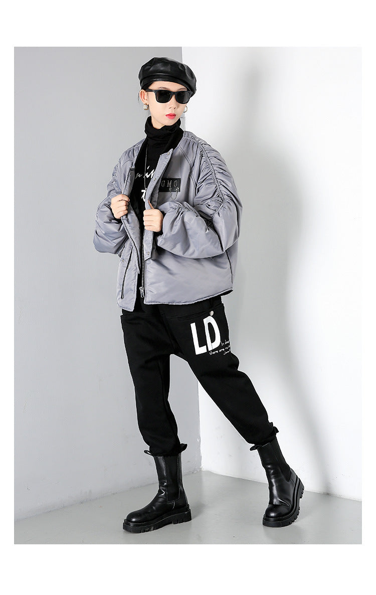Loose Solid Color Zipper Cotton Outwear