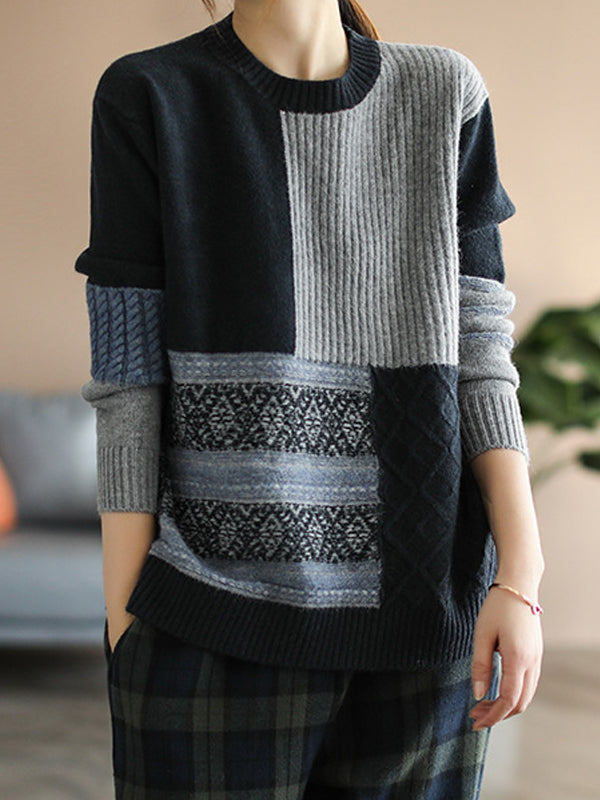 Vintage Loose Patchwork Casual Sweater