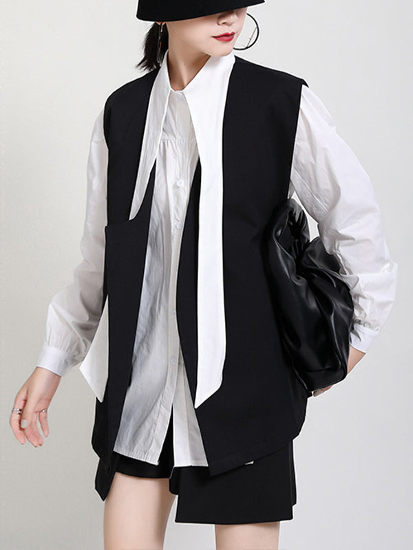 Men Long Sleeve Shirt Vest Suit