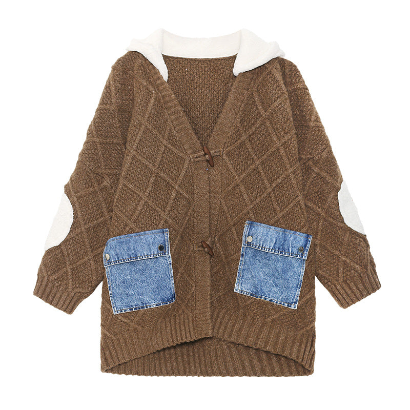 Casual Loose Knitted Hooded Jacket With Big Pocket