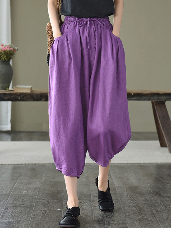 Artistic Retro Drawstring Elasticity Solid Pants