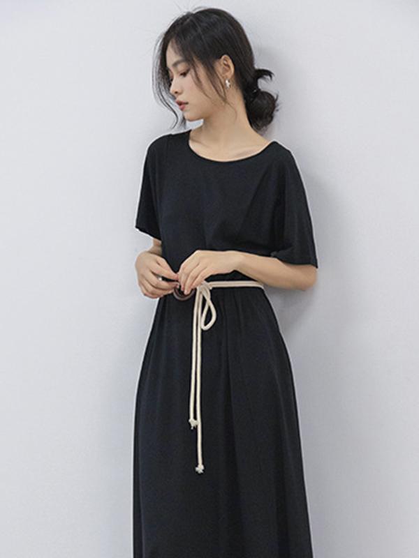 Casual Solid Belted Hemline Maxi Dress