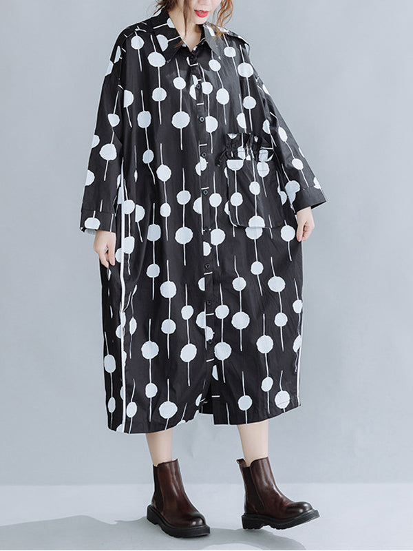 Women Loose Retro Print Shirt Dress