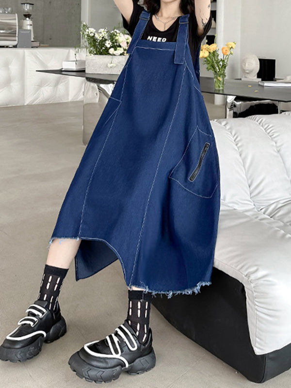 Roomy Sleeveless Asymmetric Split-Joint Midi Dresses