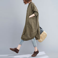 Retro Large Pocket Plaid Midi Dress