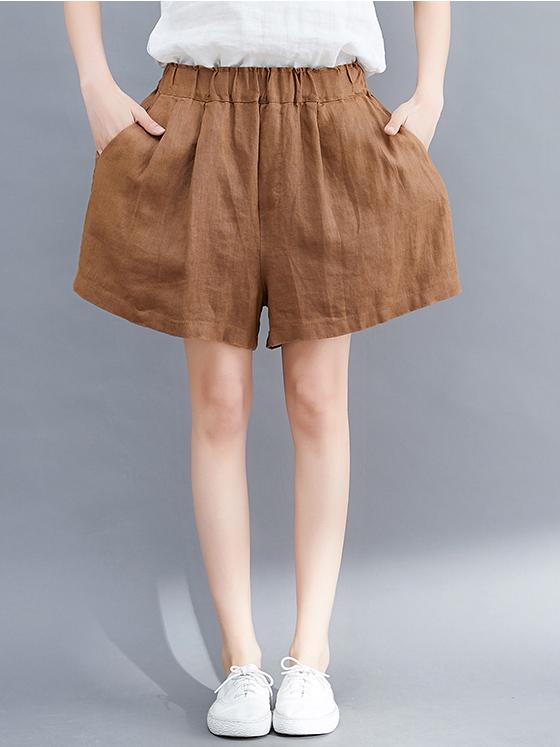 Casual A-line Linen Shorts