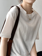 Women Loose Slim Round Neck Solid Color T-Shirt