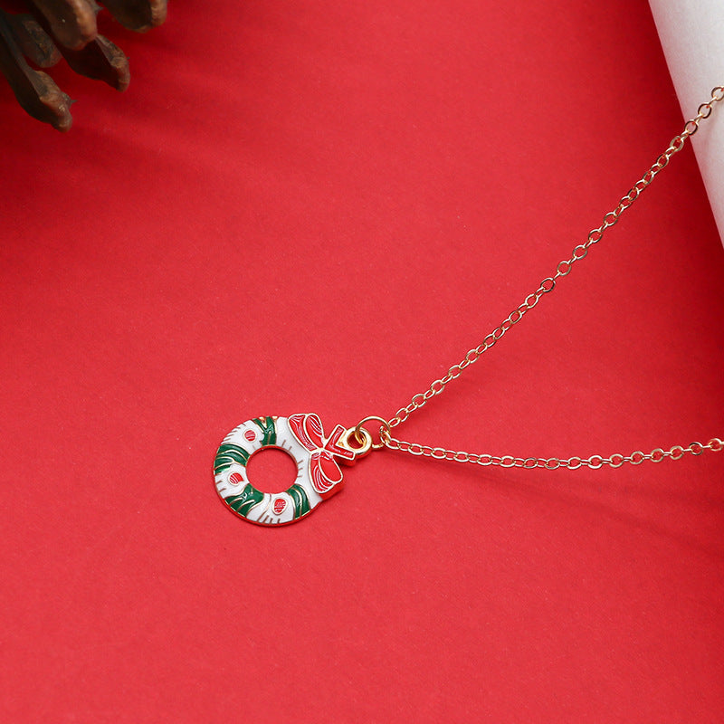 Women Christmas Tree Santa Pendant Clavicle Necklace