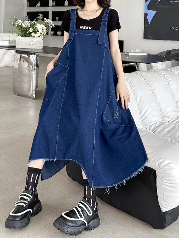 Roomy Sleeveless Asymmetric Split-Joint Midi Dresses