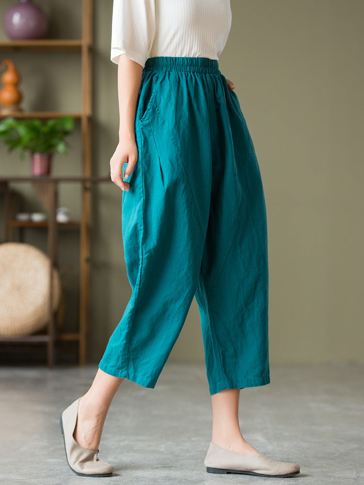 Casual Solid Color Elastic Waist Pants