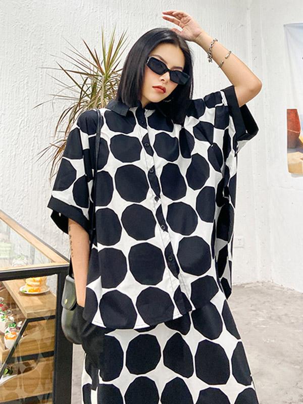 Original Polka-Dot Shirt Blouse Tops+Harem Pants Suits