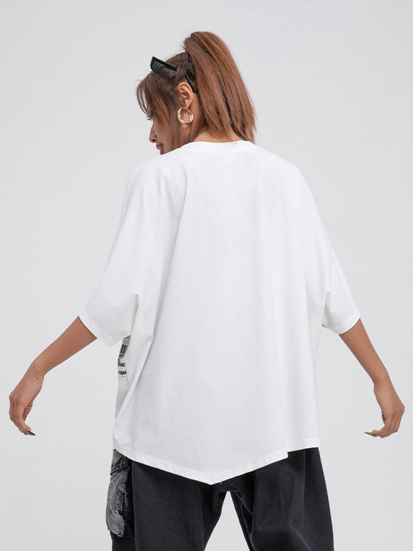 Casual Roomy Batwing Sleeves Stamped T-Shirt