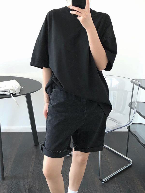 Solid Color Casual Loose Round Neck T-Shirt