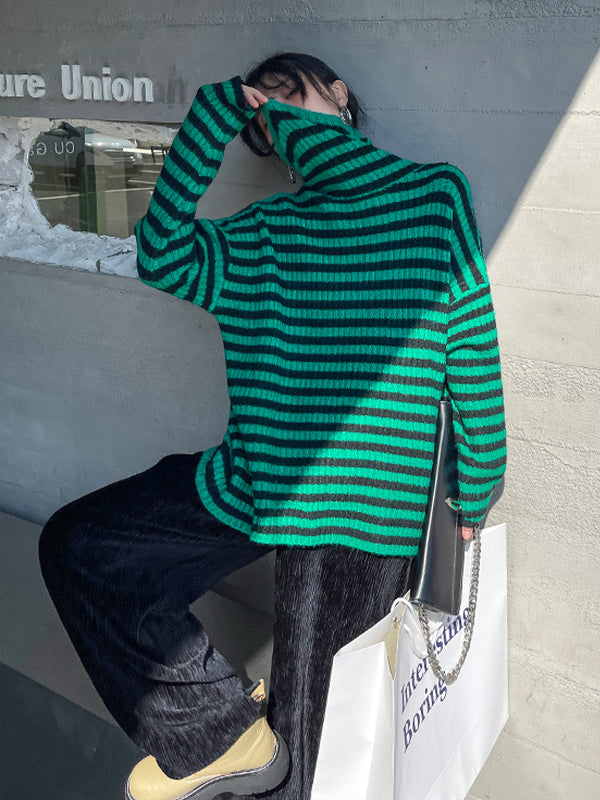 Urban Loose Striped High-Neck Sweater