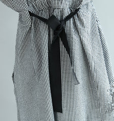 Women V-Neck Check Waist Loose Dress