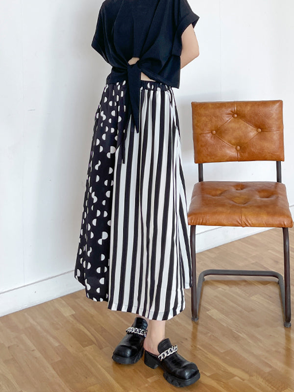 Polka Dot Striped Splicing Wide Leg Pants