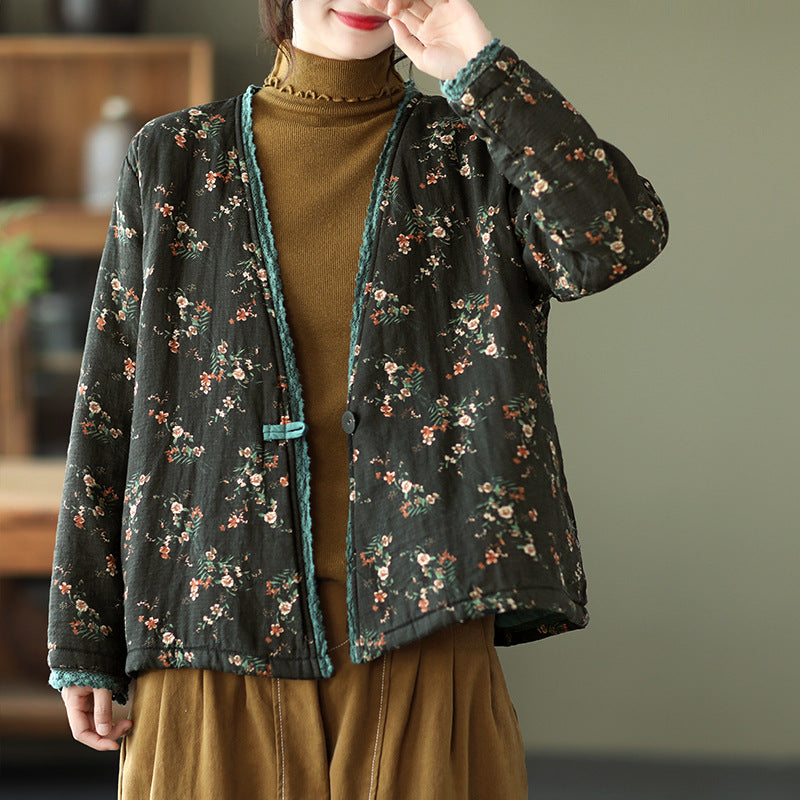 Lace-Trimmed Panelled Floral Loose Coat