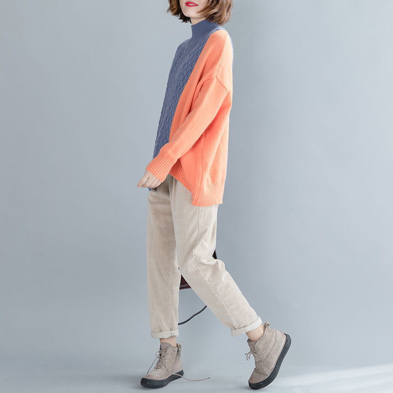 Turtleneck Simple Contrast Color Knit Sweater