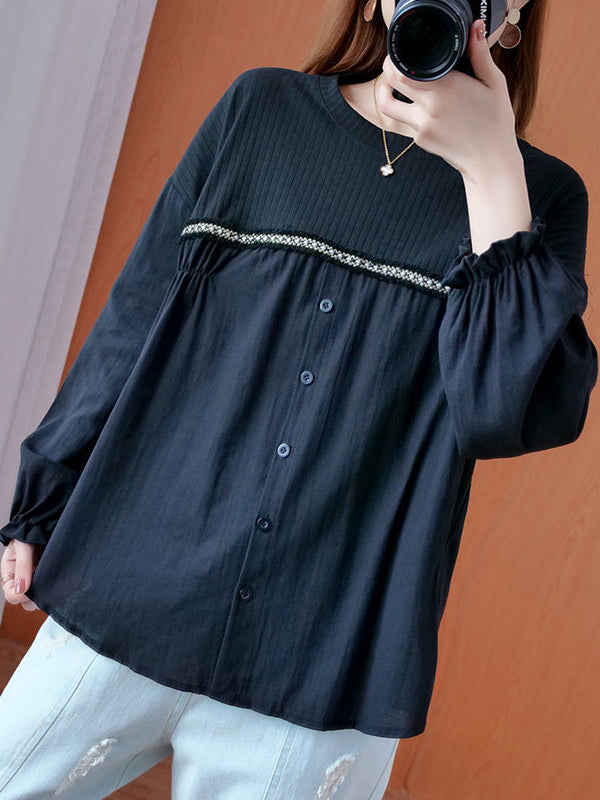 Women Round Neck Loose Casual Shirt