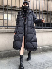 Large Size Loose Mid-Length Thick Hooded Down Coat