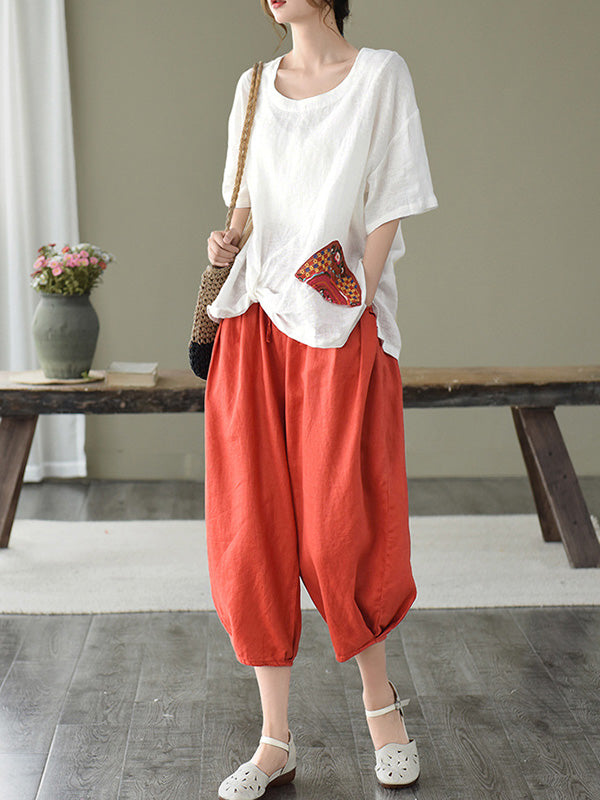 Artistic Retro Drawstring Elasticity Solid Pants