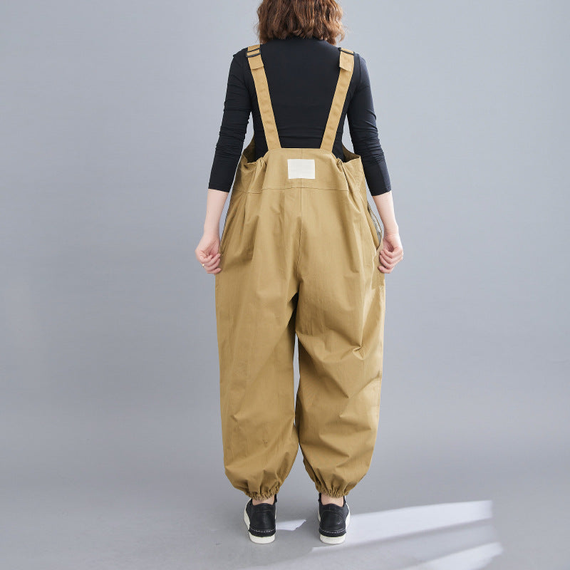 Women Loose Pleated Suspenders Casual Jumpsuit